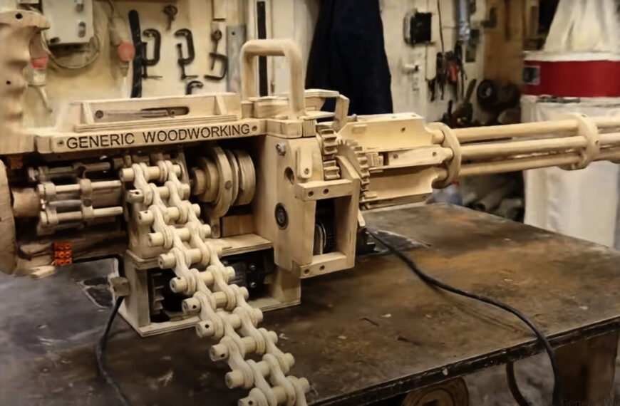 Man Constructs Stunning Rubber Band Firing Wooden Minigun