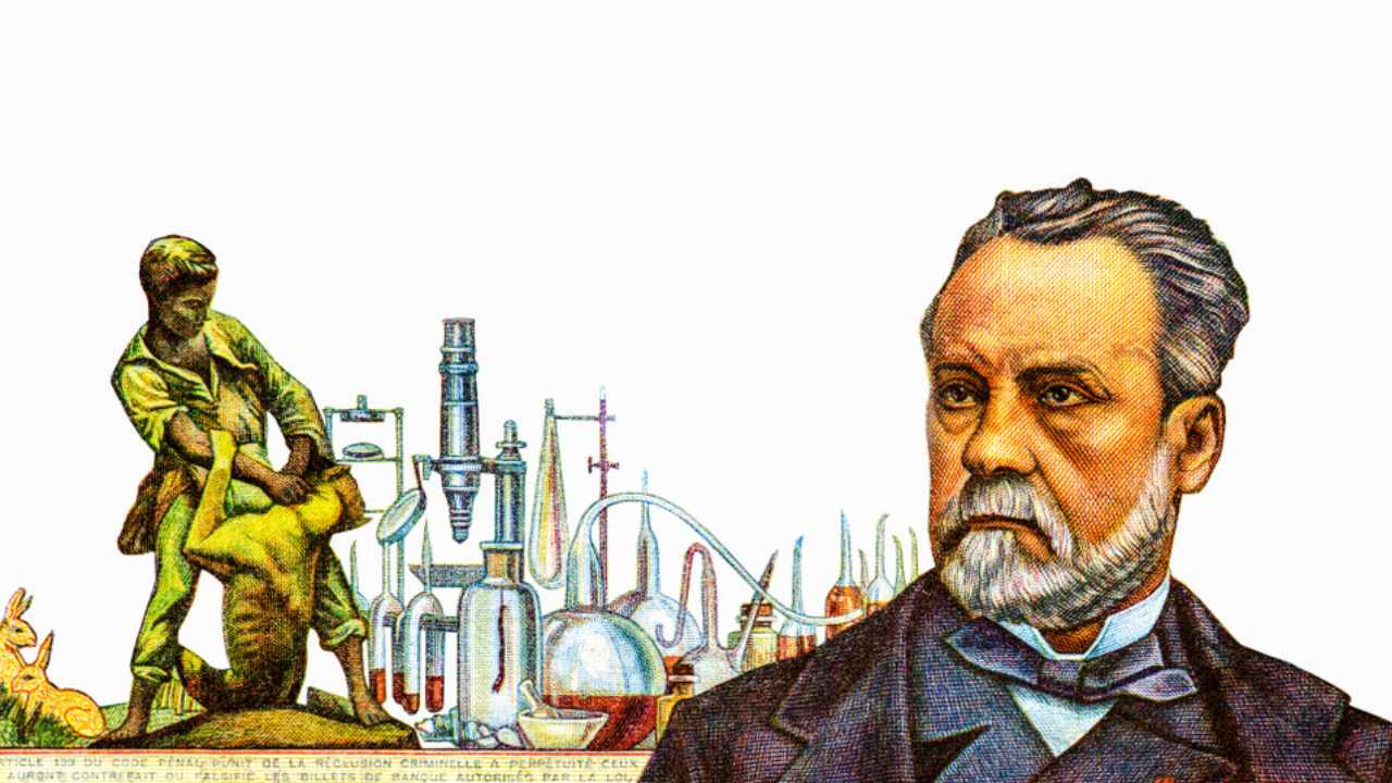 The French microbiologist and chemist Louis Pasteur (1822-1895). Pasteur Institute in Paris. Portrait from France 5 Francs 1966-1970 Banknotes.