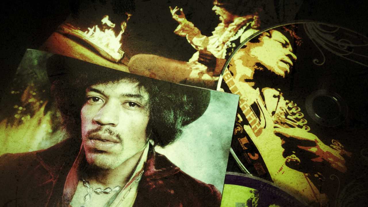 Rome, Italy - January 20, 2021, cd The Jimi Hendrix Experience first group headed by the Great Jimi Hendrix, bassist Noel Redding, drummer Mitch Mitchell and cd Live at Monterey posthumous live album.