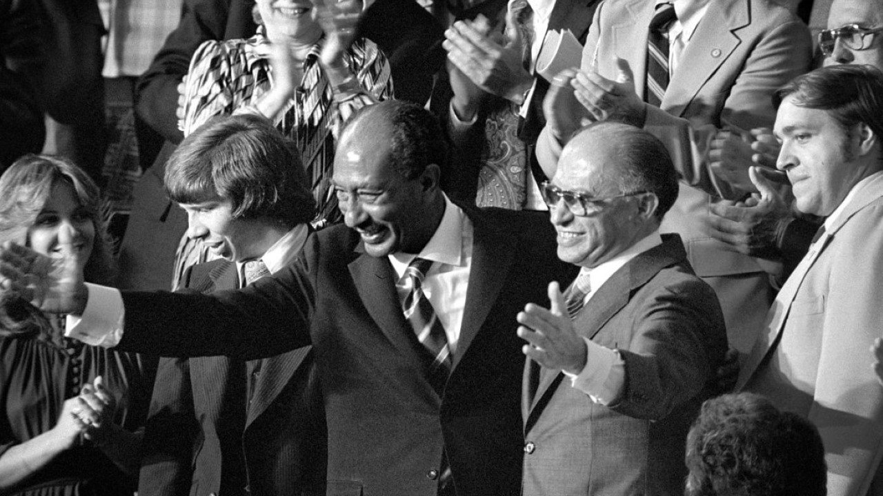 Egyptian President Anwar Sadat and Israeli Prime Minister Menachem Begin