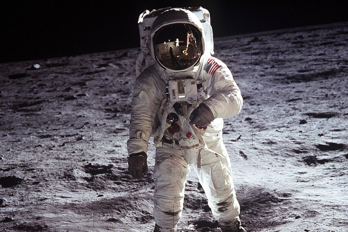 Buzz Aldrin walks on the moon, July 20, 1969, Apollo 11