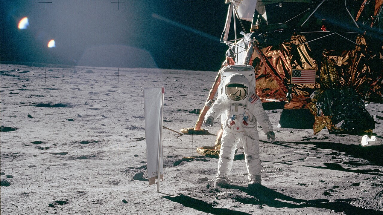 Buzz Aldrin walks on the moon, July 20, 1969, Apollo 11