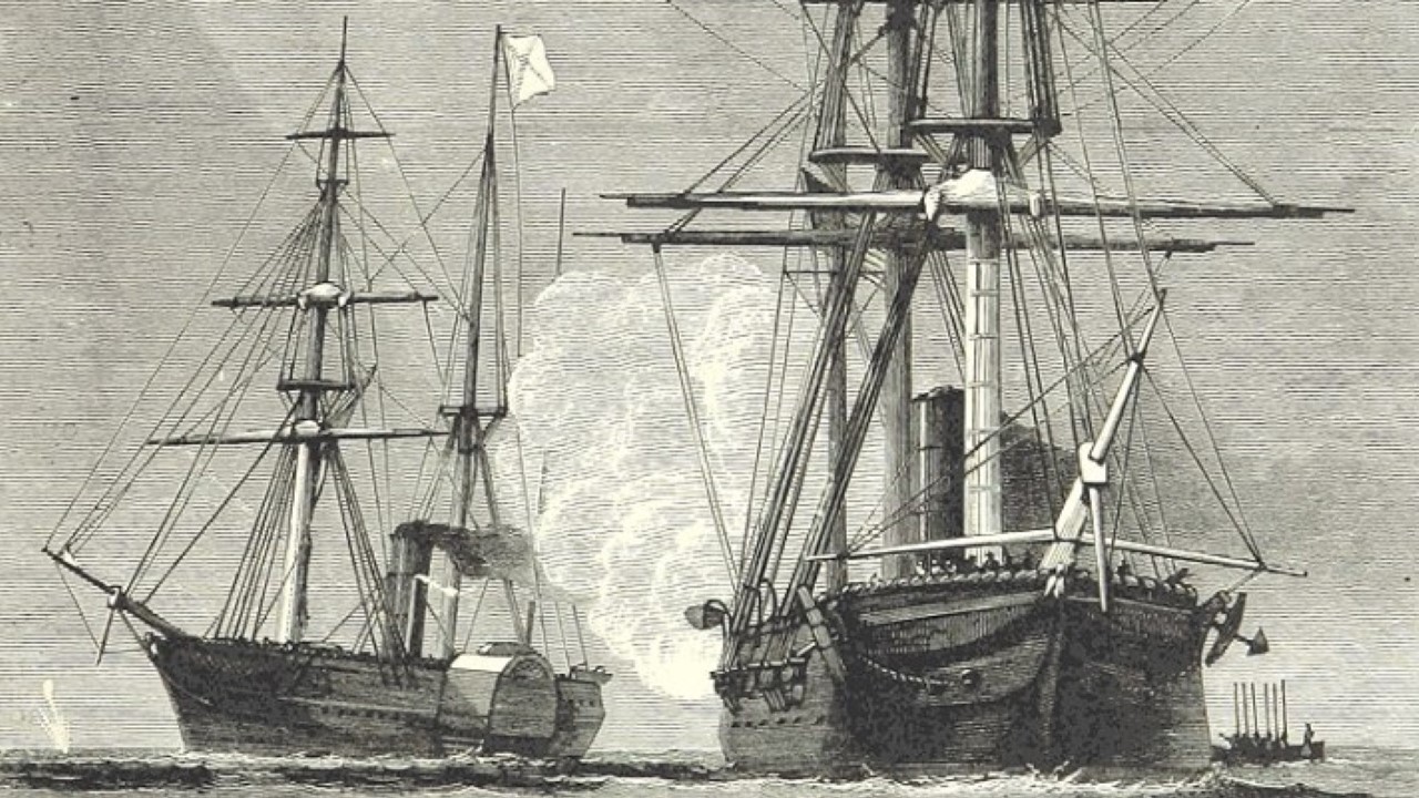 The San Jacinto (right) stopping the Trent